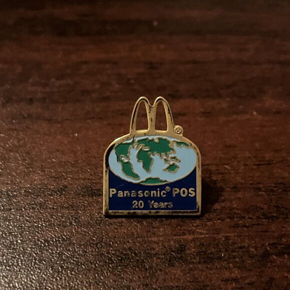 McDonald's Panasonic POS Systems Globe 20 Years Employee Lapel Hat Pin - Picture 1 of 3